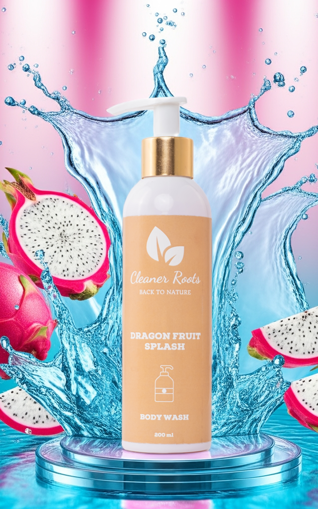 Cleaner Roots Dragon Fruit Splash Body Wash with vibrant splash and fresh dragon fruit - rich in antioxidants for detox & glowing Skin