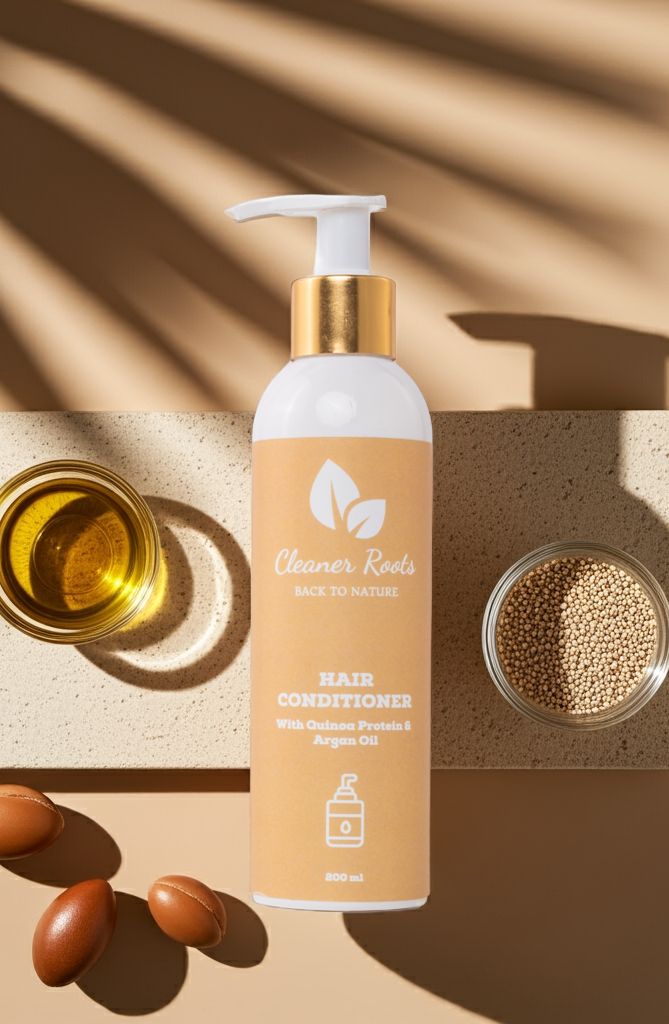 Cleaner Roots Hair Conditioner with Quinoa Protein & Argan Oil with ingredeints.