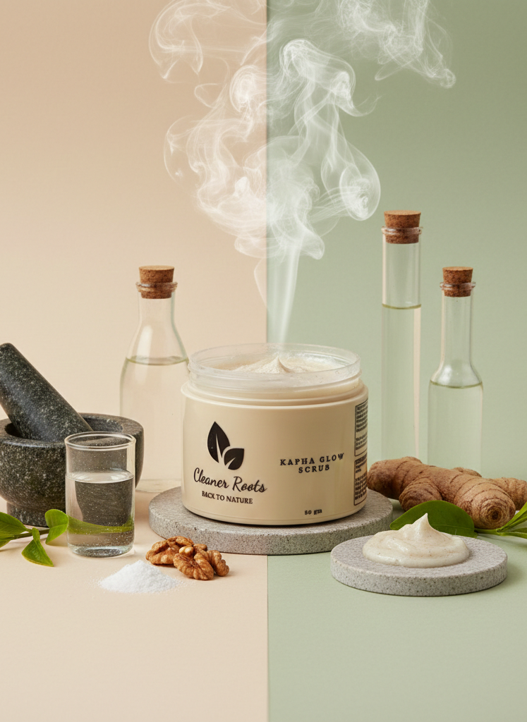 Cosmetic product with smoking top on a split beige and green background