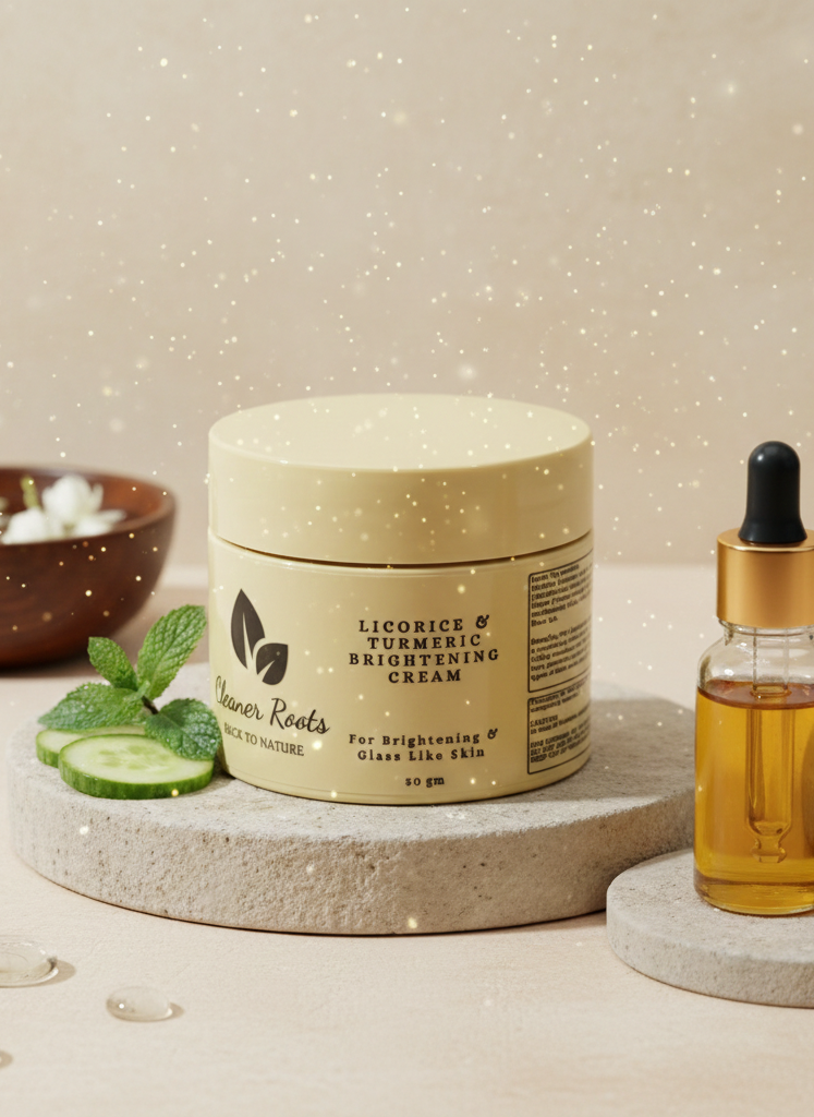 Skincare products including a jar, dropper bottle, and cucumbers on a neutral background