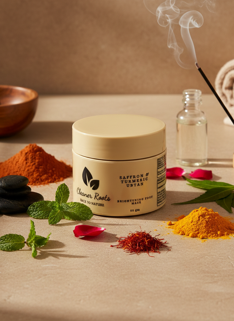 Cosmetic jar with natural ingredients on a neutral background