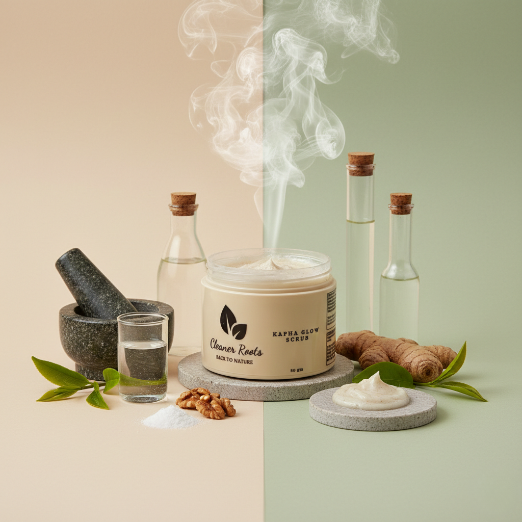 Cosmetic product with smoking top on a split beige and green background