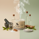 Cosmetic product with smoking top on a split beige and green background