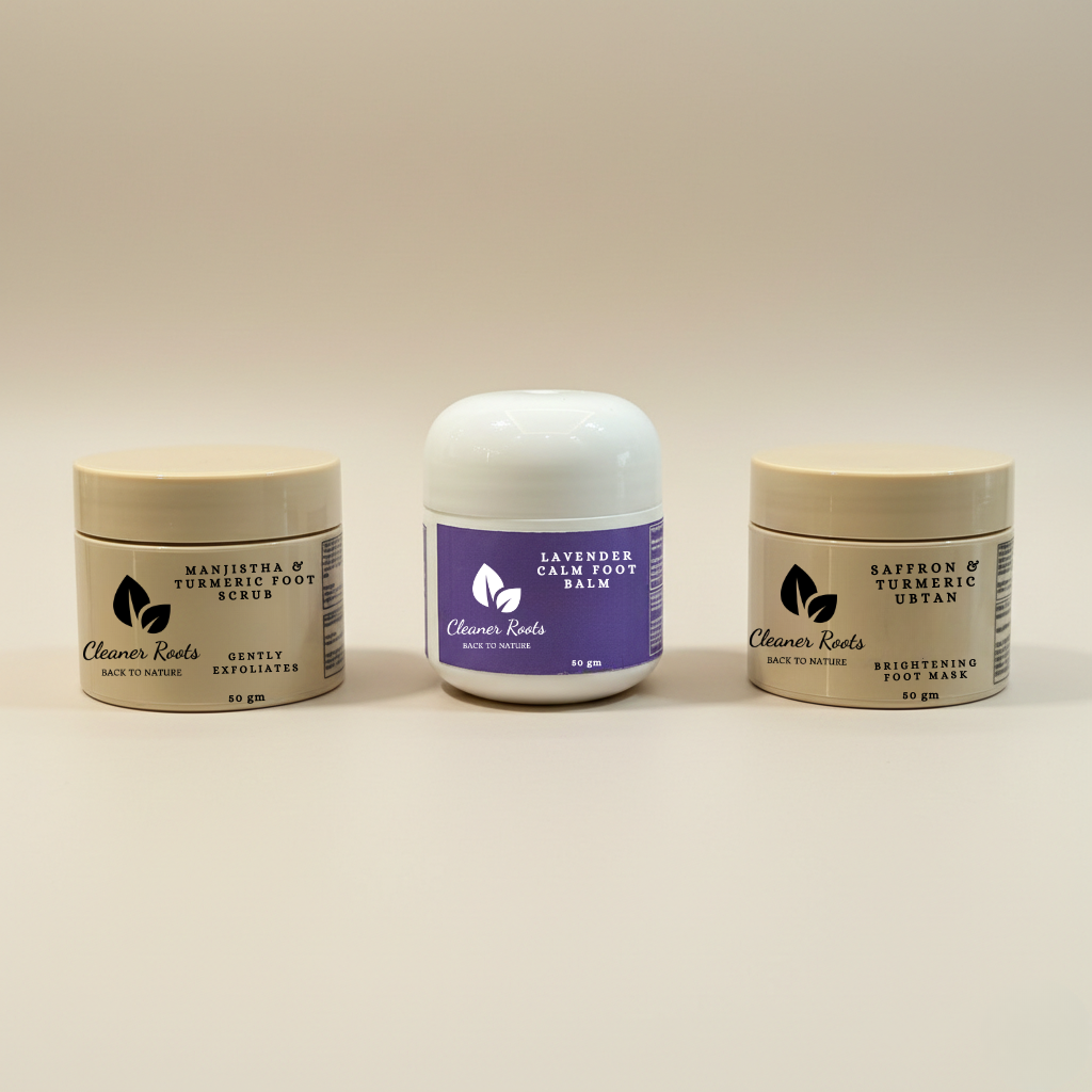 Set of Pitta Foot Ritual Kit products with packaging on a white background