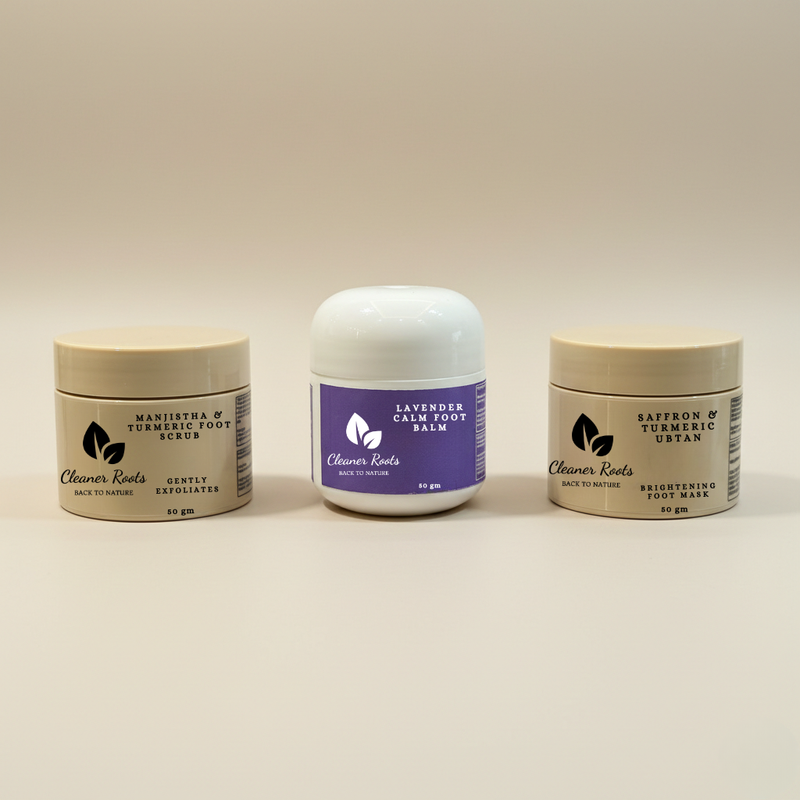 Set of Pitta Foot Ritual Kit products with packaging on a white background