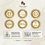 Collection of certification badges for a brand named 'Cleaner Roots' on a light background.