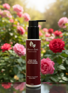 Moisturizer bottle with 'Cleaner Roots' branding against a floral background